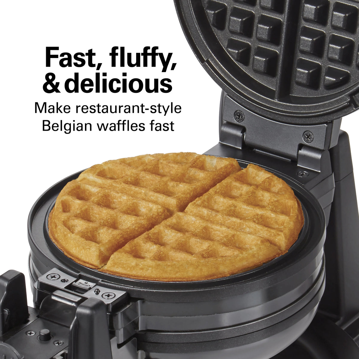 Hamilton Beach Double Belgian Waffle Maker with Removable Nonstick Grids, Rotating Waffle Iron, Black