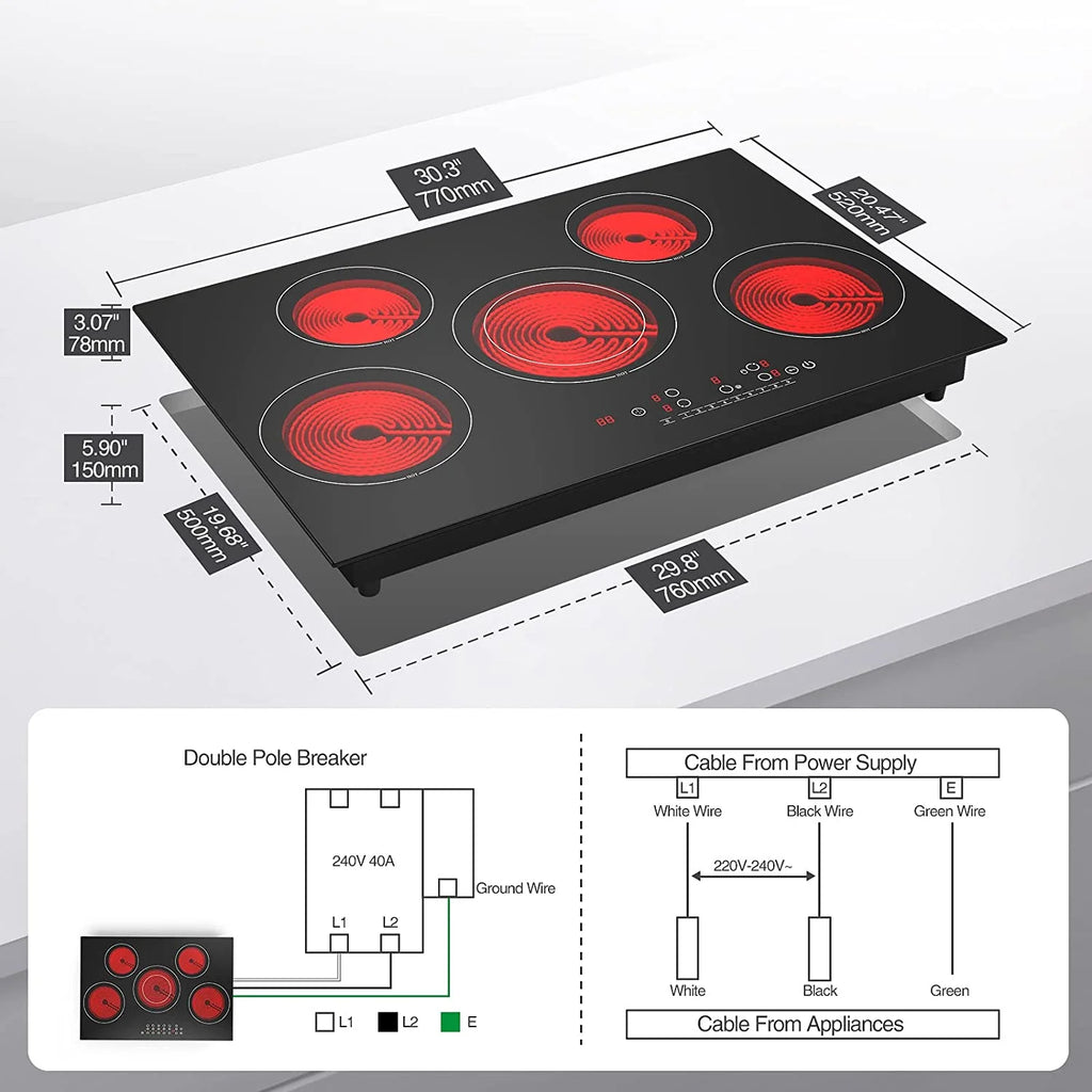 VBGK Induction Cooktop 30 inch 5 Burner Electric Hot Plate for Cooking Electric Induction Cooktop 240v, 99 Minutes Timer and Auto Shutdown Induction Burner,Child Lock