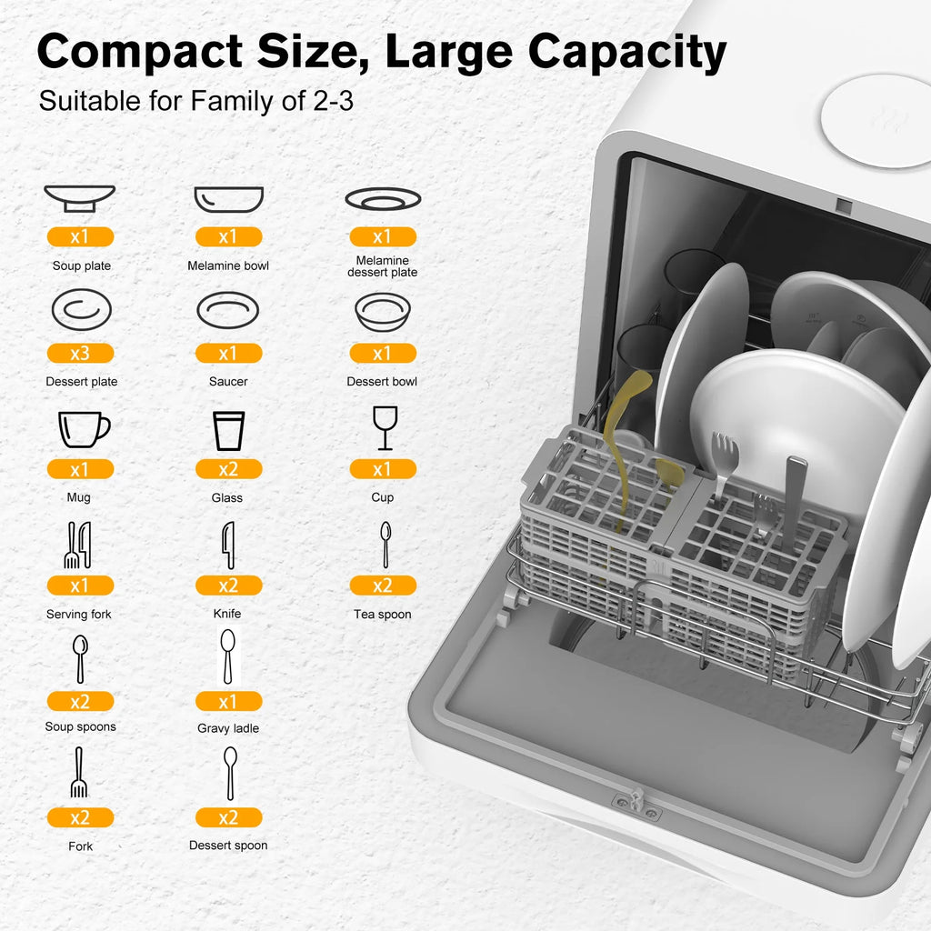 Advwin Portable Countertop Dishwasher with Upgraded 24H Delay Cleaning and 7 Programs,��5L Water Tank& 360��Dual Spray, High-Temp for Apartments & RVs, No Installation Needed