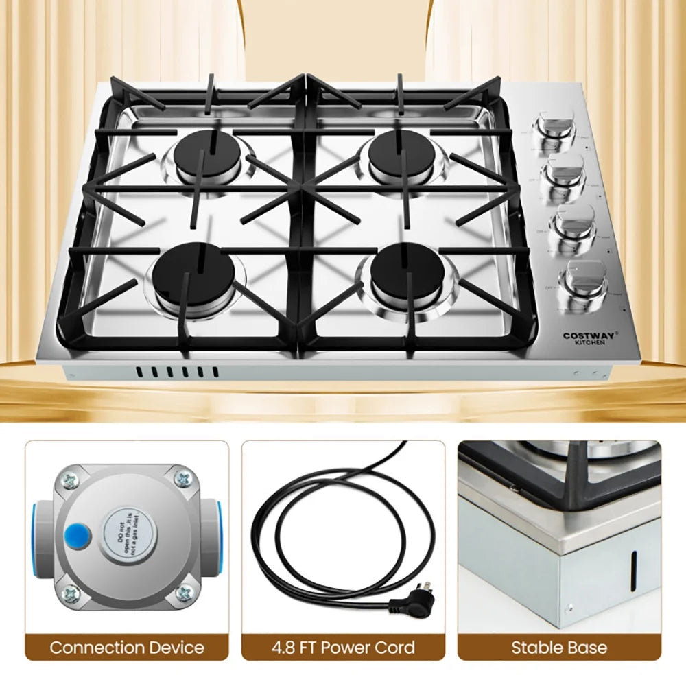 Resenkos 30/36 Inch Gas Cooktop with 4/6 Powerful Burners and ABS Knobs-30 inches, Convertible Gas Burner for Kitchen, Stainless Steel