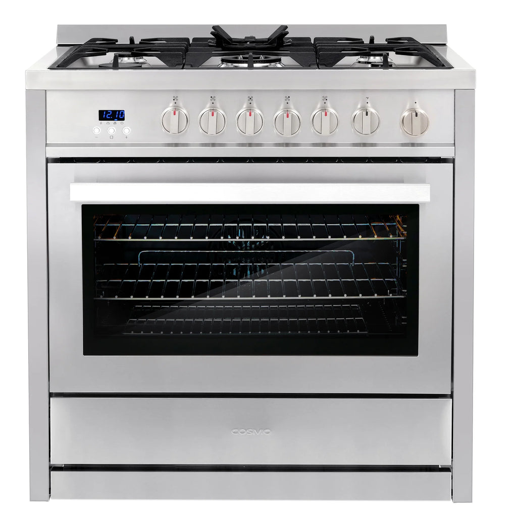 Cosmo 3 Piece Kitchen Appliance Package with 36" Freestanding Dual Fuel Range Kitchen Stove 24" Built-in Fully Integrated Dishwasher & French Door Refrigerator Kitchen Appliance Bundles