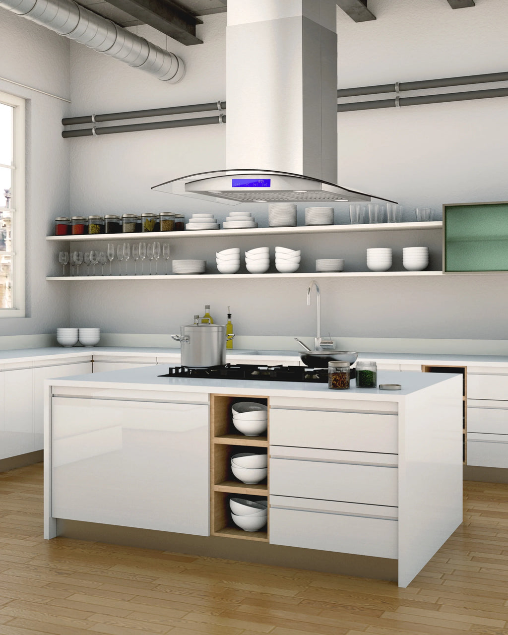 Cosmo 30 in. Ducted Island Range Hood in Stainless Steel with LED Lighting and Permanent Filters