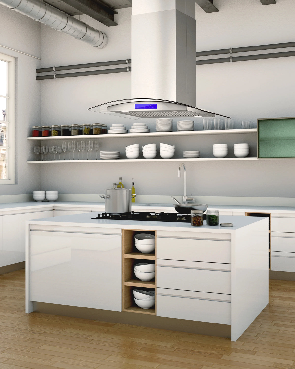 Cosmo 30 in. Ducted Island Range Hood in Stainless Steel with LED Lighting and Permanent Filters