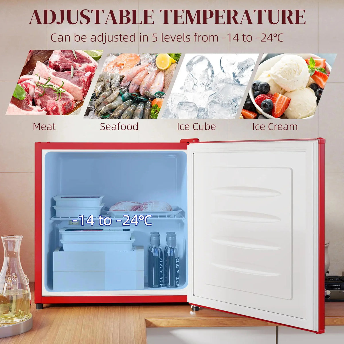 Resenkos 1.1 Cu.Ft Countertop Mini Freezer, Compact Upright Freezer with Removable Shelves, Red