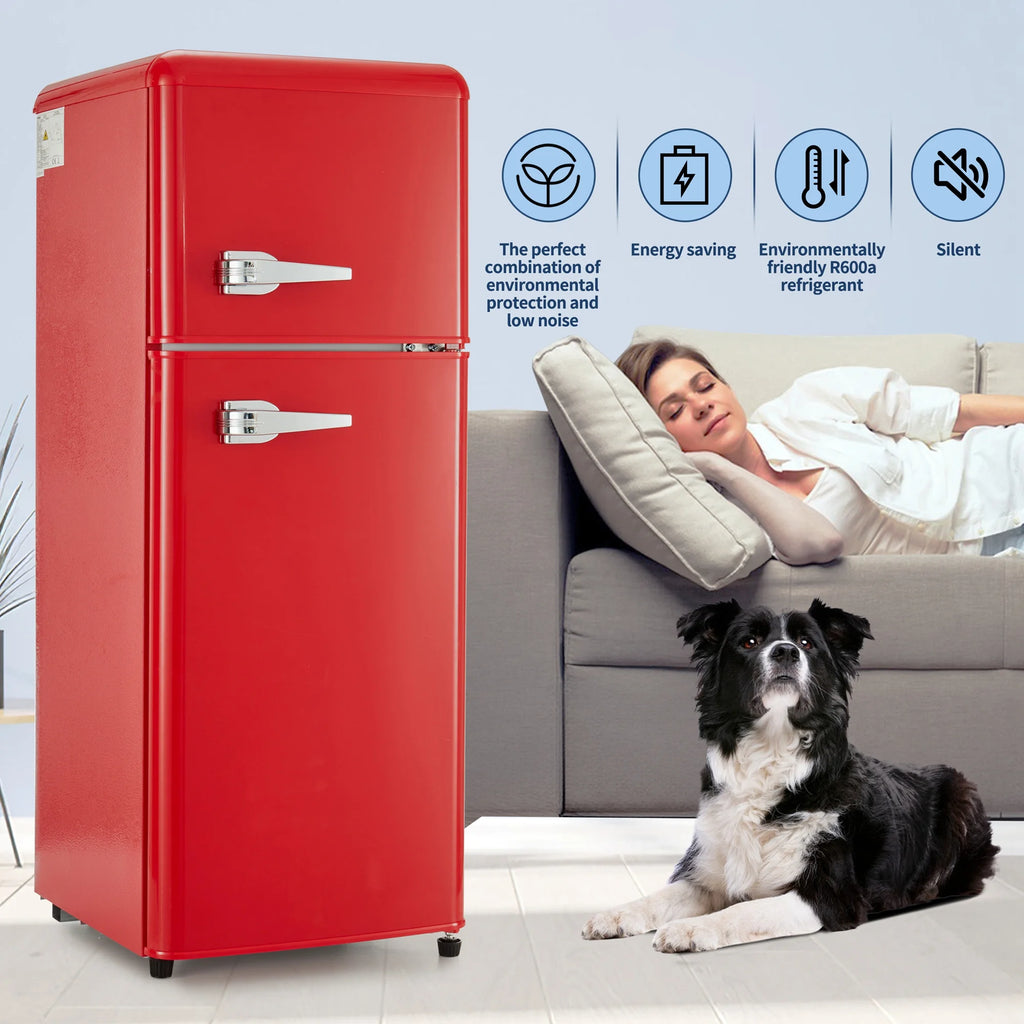 Harper & Bright Designs Double Door Mini Fridge with Freezer, 3.2 Cu.Ft Compact Refrigerator with Adjustable Shelf, Adjustable Thermostat and Reversible Door for Bedroom, Dorm, Home Office, White