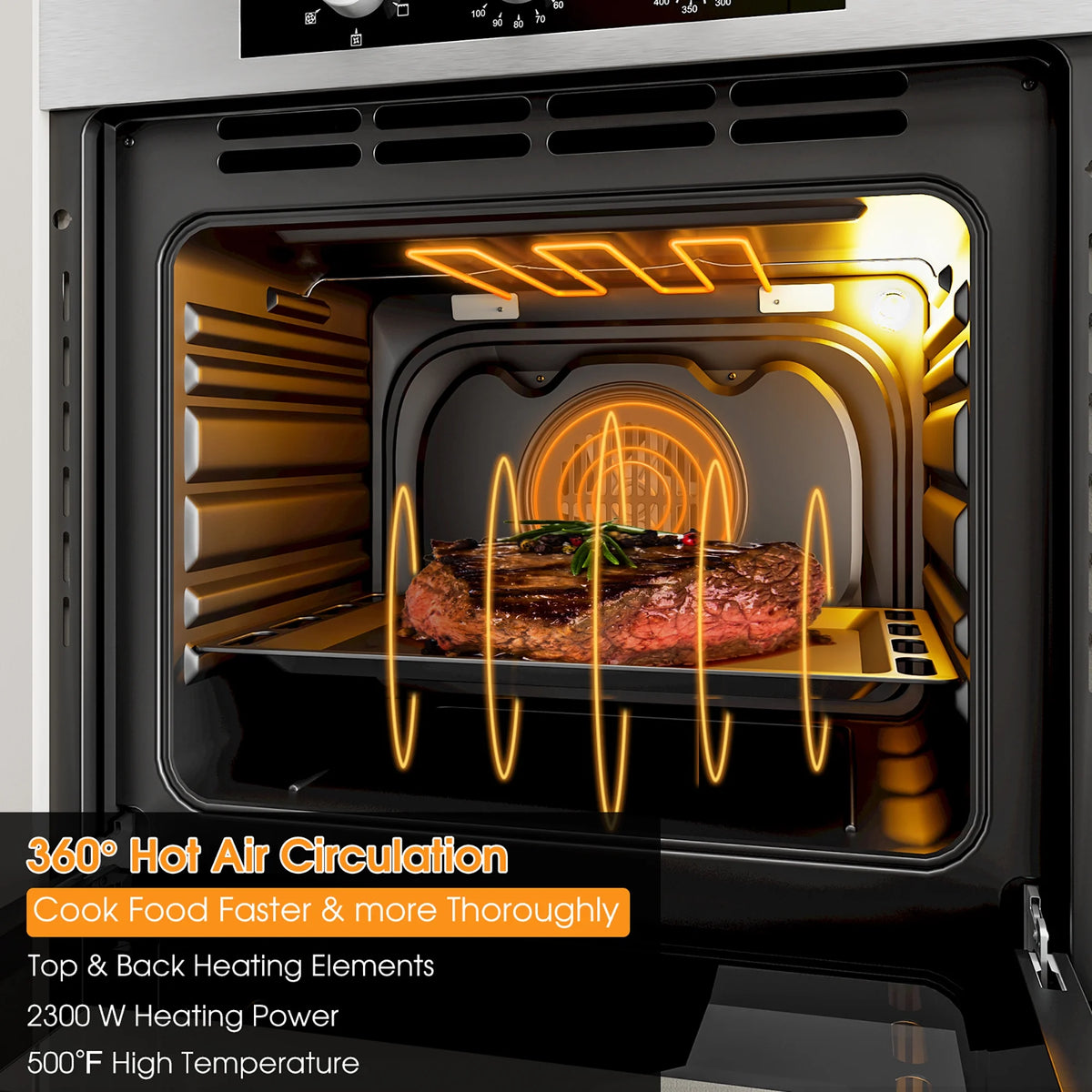 Costway 24'' Single Wall Oven 2.47Cu.ft Built-in Electric Oven 2300W w/ 5 Cooking Modes
