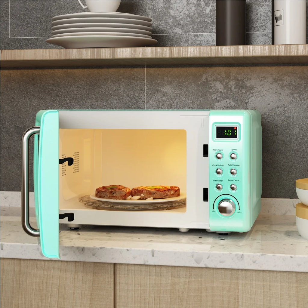 Costway 0.7Cu.ft Retro Countertop Microwave Oven 700W LED Display Glass Turntable Rose Gold