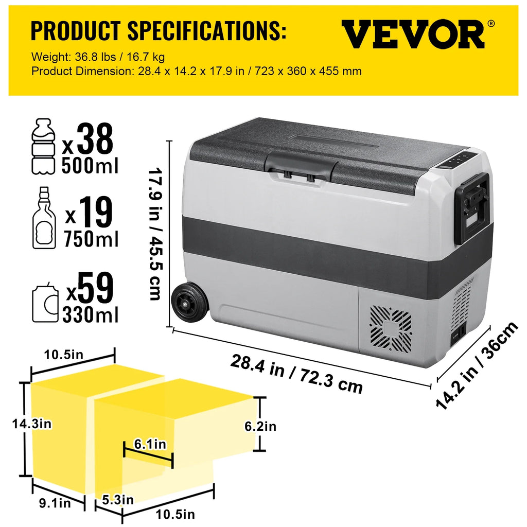 VEVOR Car Refrigerator 48Qt, Dual Zone Car Fridge Freezer12/24V DC & 110-240V AC Electric Compressor Cooler for Truck Vehicle RV