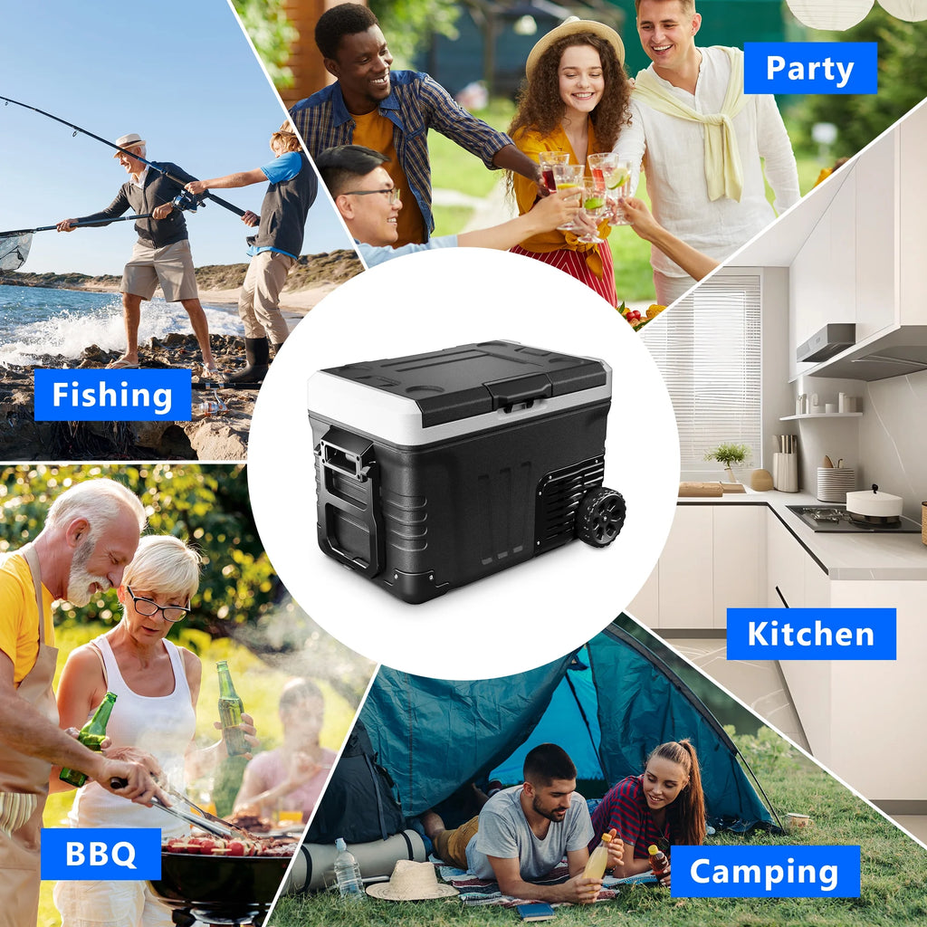 Simzlife 12V Car Refrigerator, 37QT Electric Cooler DC/AC, -4�H~68�H, RV Freezer Fridge Cooler with Wheels & 2 Baskets