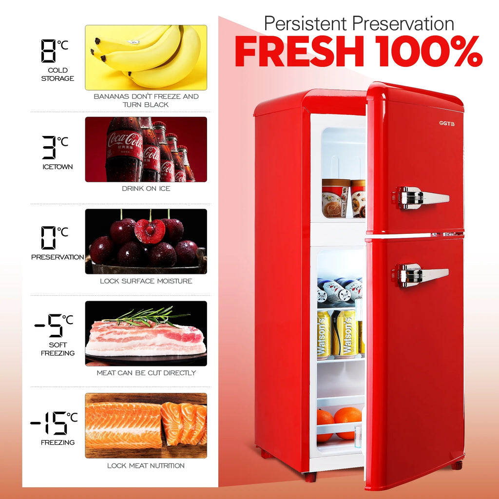 GGTB 3.0 Cu.Ft Two Door Small Refrigerator with Freezer, Compact Retro Small Refrigerator for Dorm, Office, Bar, RV, Bedroom, Blue