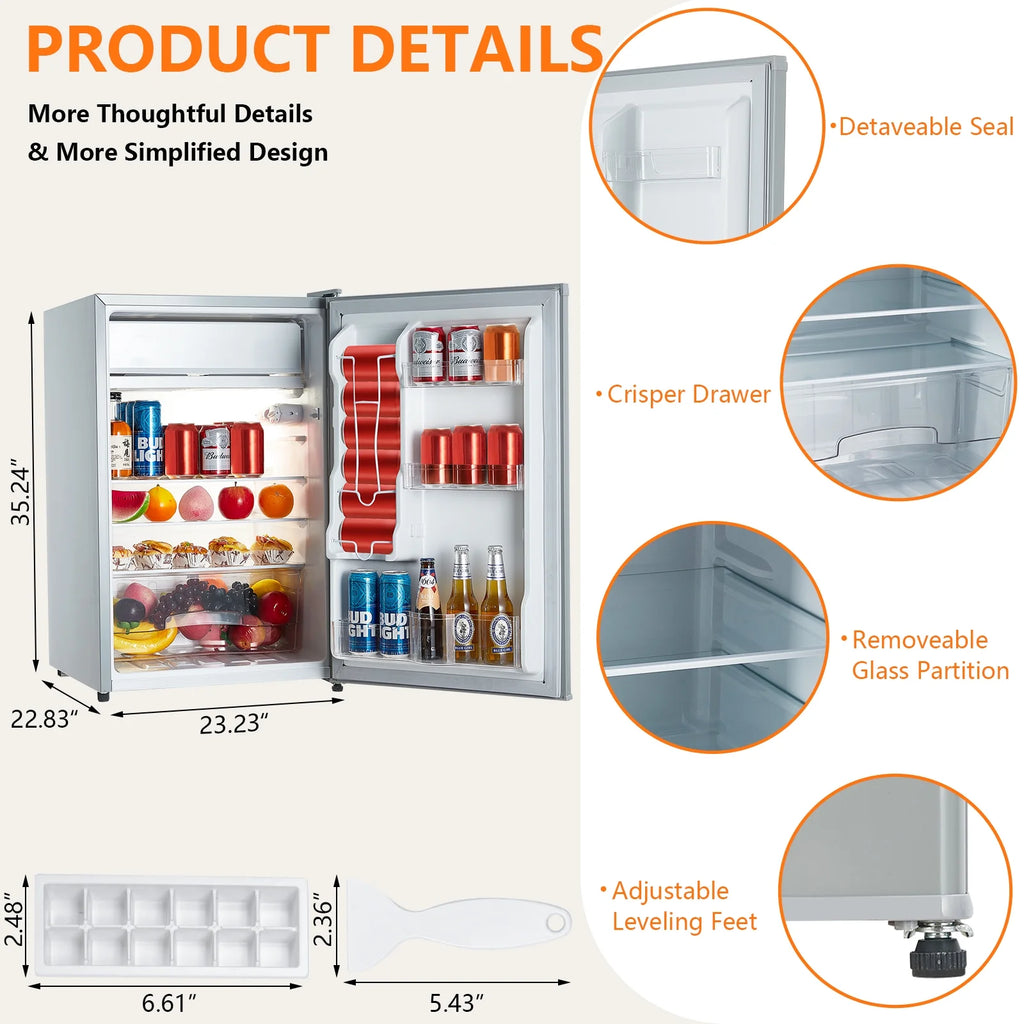 2024 Summer New 4.3 Cu.Ft Single Mini Refrigerator-Freezer Compartment-Adjustable Thermostat Control-Reversible Doors-Ideal for Dorm, Office, Rv, Garage, Apartment